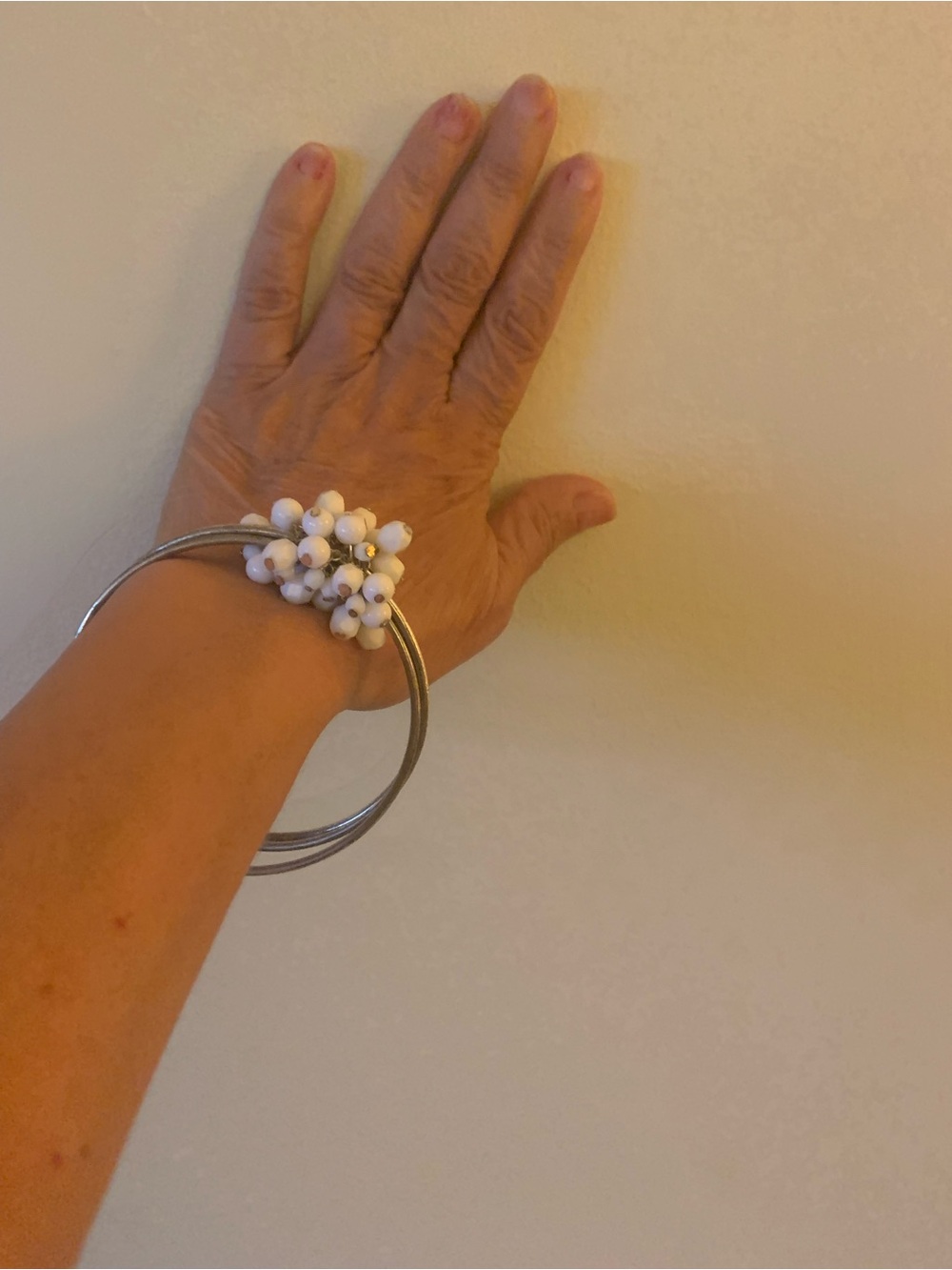 White Bead Cluster Bangle Bracelet - Women Jewelry